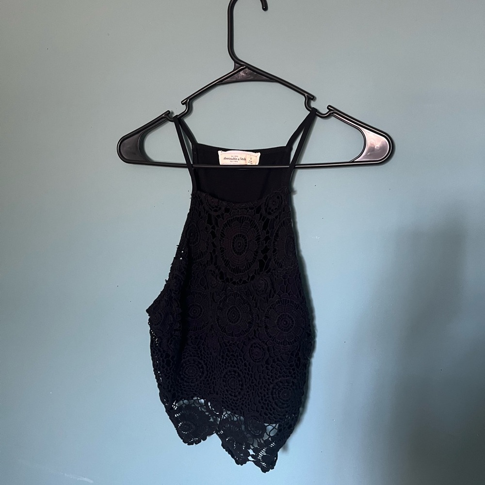 Abercrombie and Fitch M Navy blue lace halter crop top